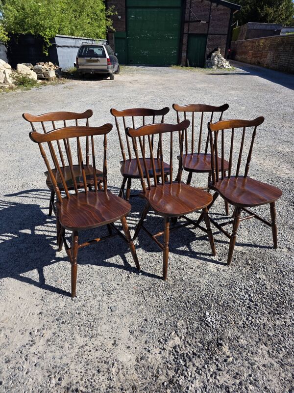 6 chaises western en hêtre des années 60