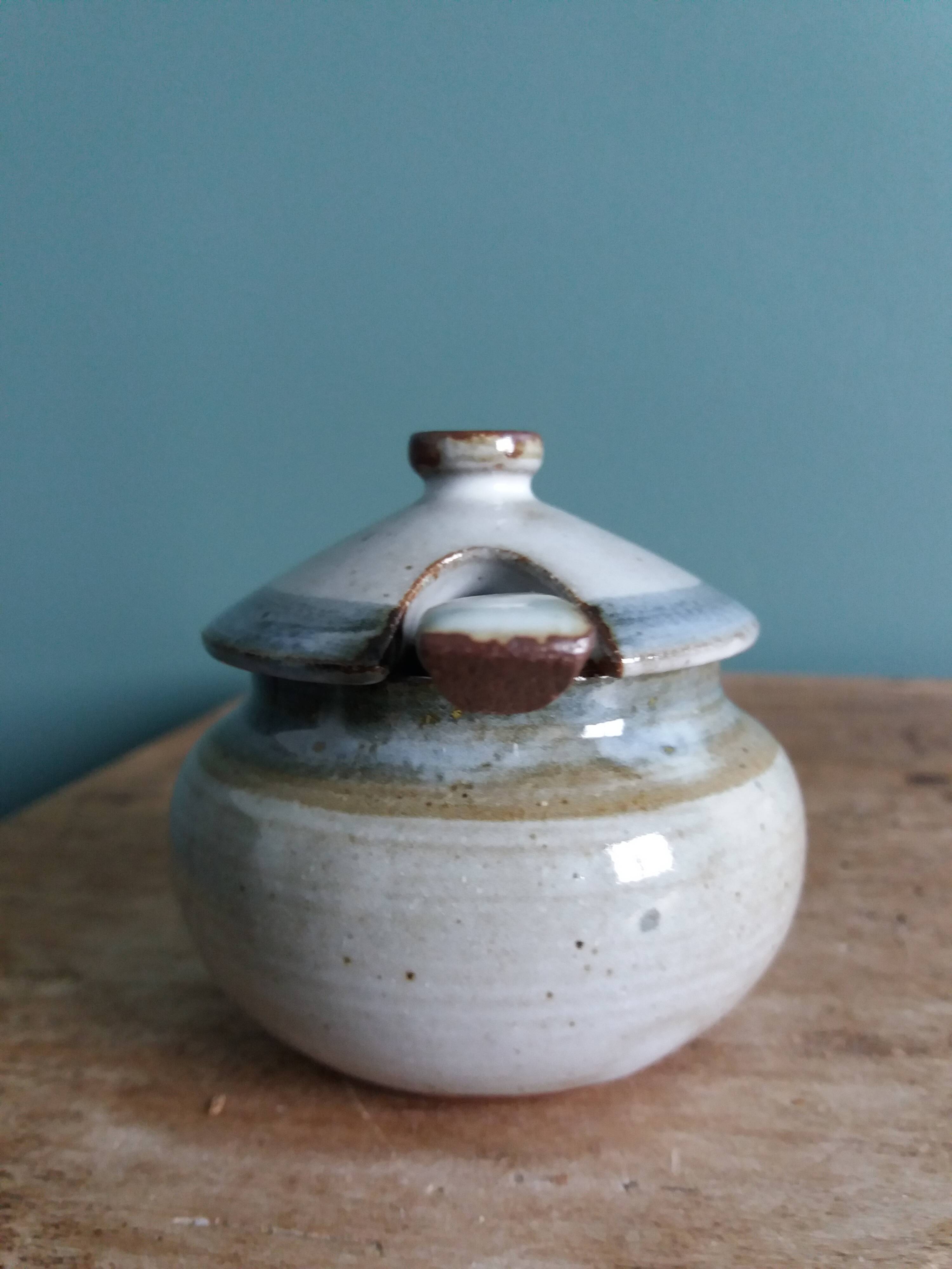 Small pot sugar and mustard bowl signed Atch, Chantal and Thierry Robert