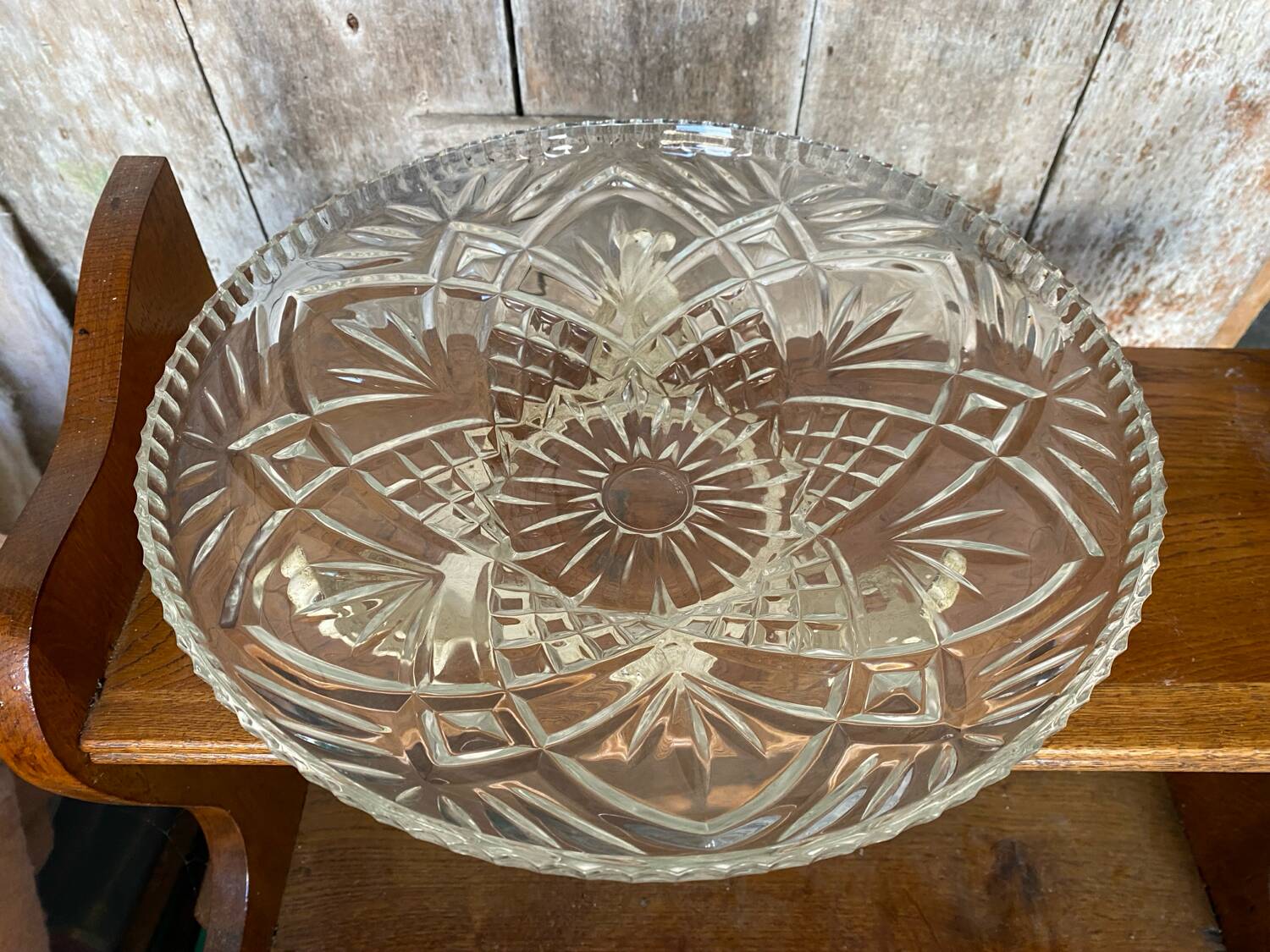 Antique fruit bowl centerpiece molded glass + vintage wrought iron