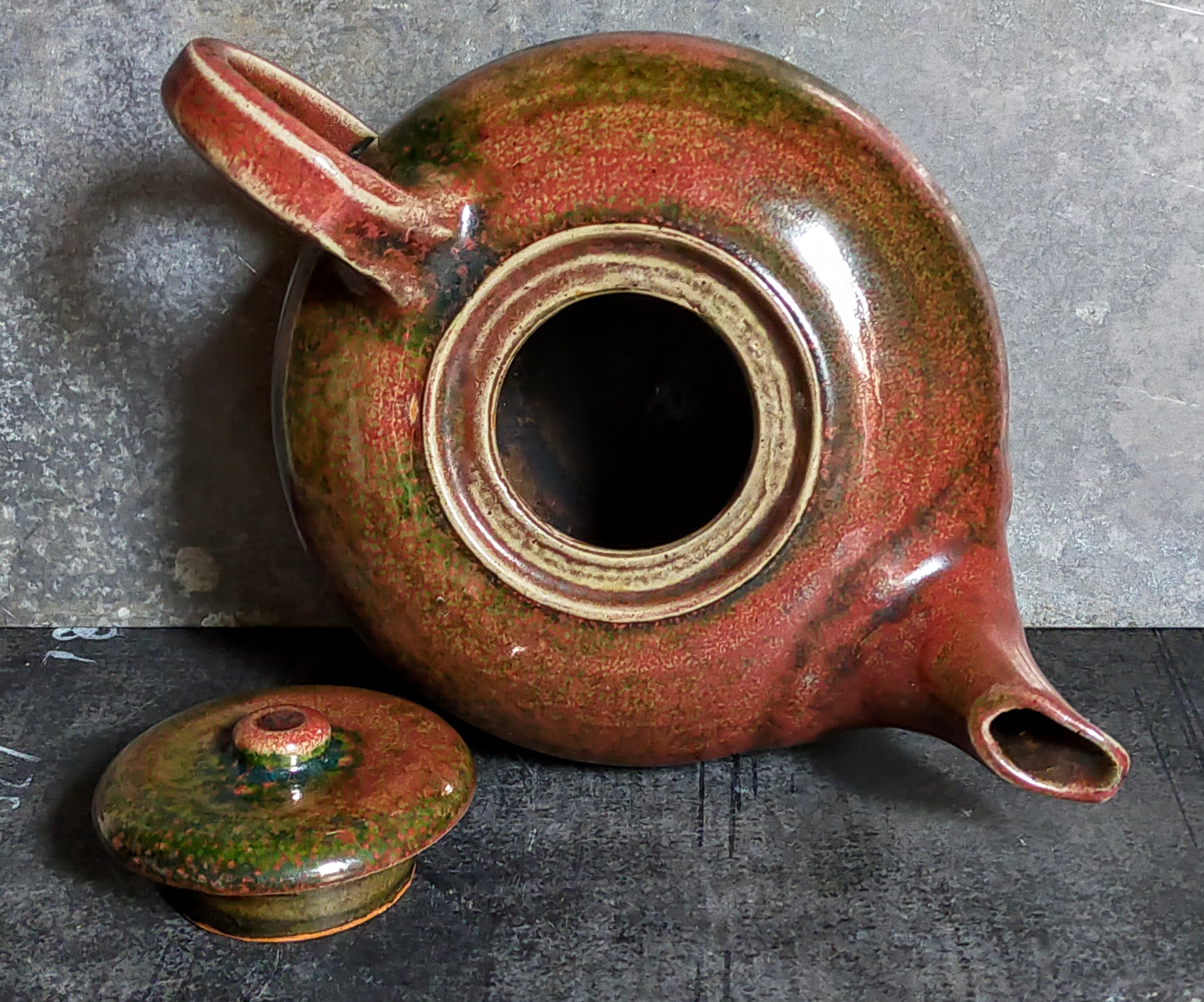 Potter's teapot in vintage glazed stoneware