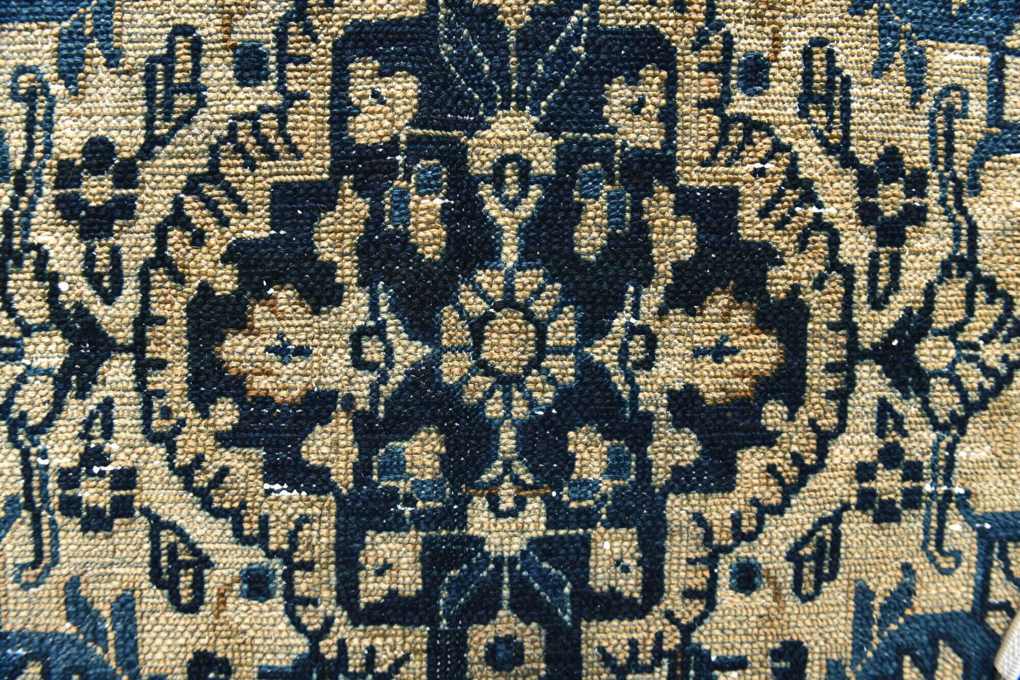 10x13 Navy Blue & Taupe Large Persian Rug, Handmade Wool Carpet, 311x402Cm