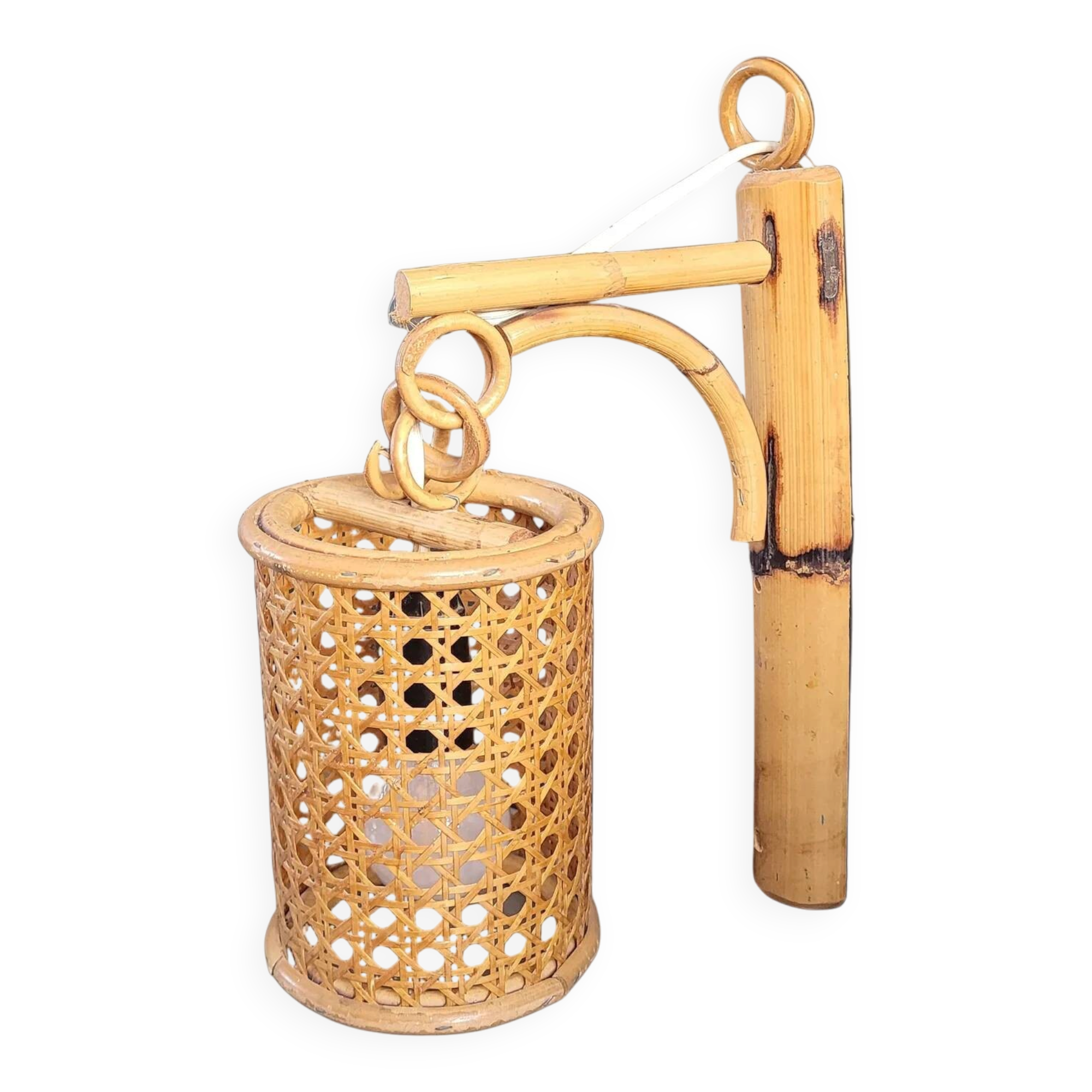 Vintage bamboo and cane wall light