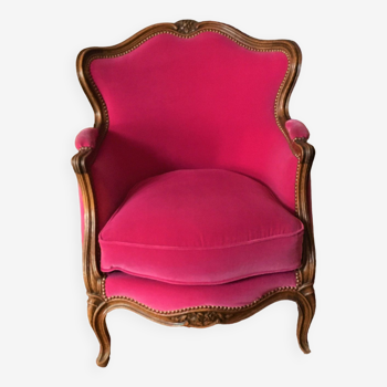 Bergère style Louis XV, en velours rose
