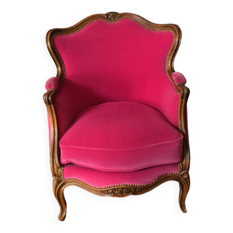 Bergère style Louis XV, en velours rose