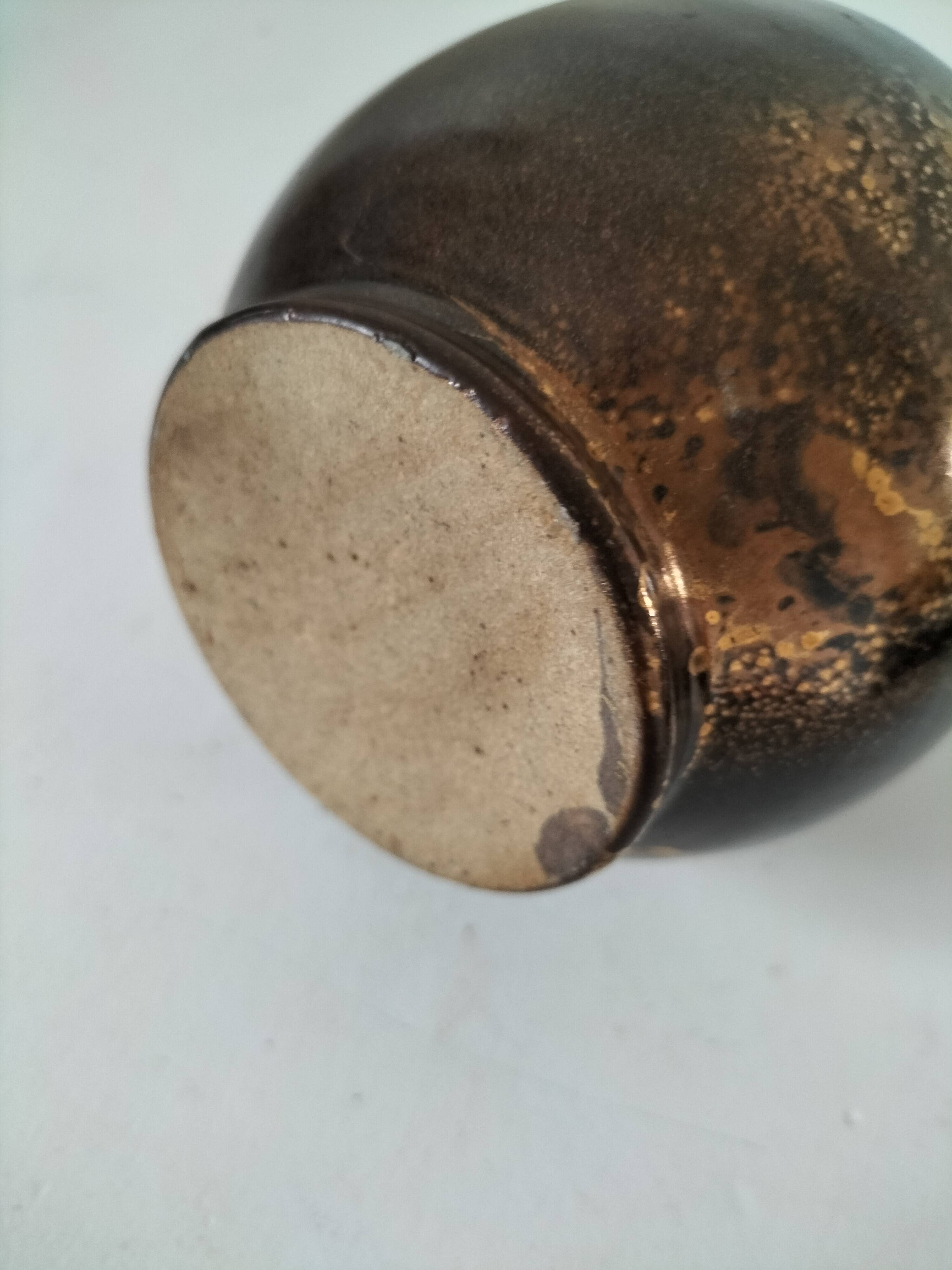 Glazed stoneware pitcher in coppery brown – Potter's work, France, 1970s