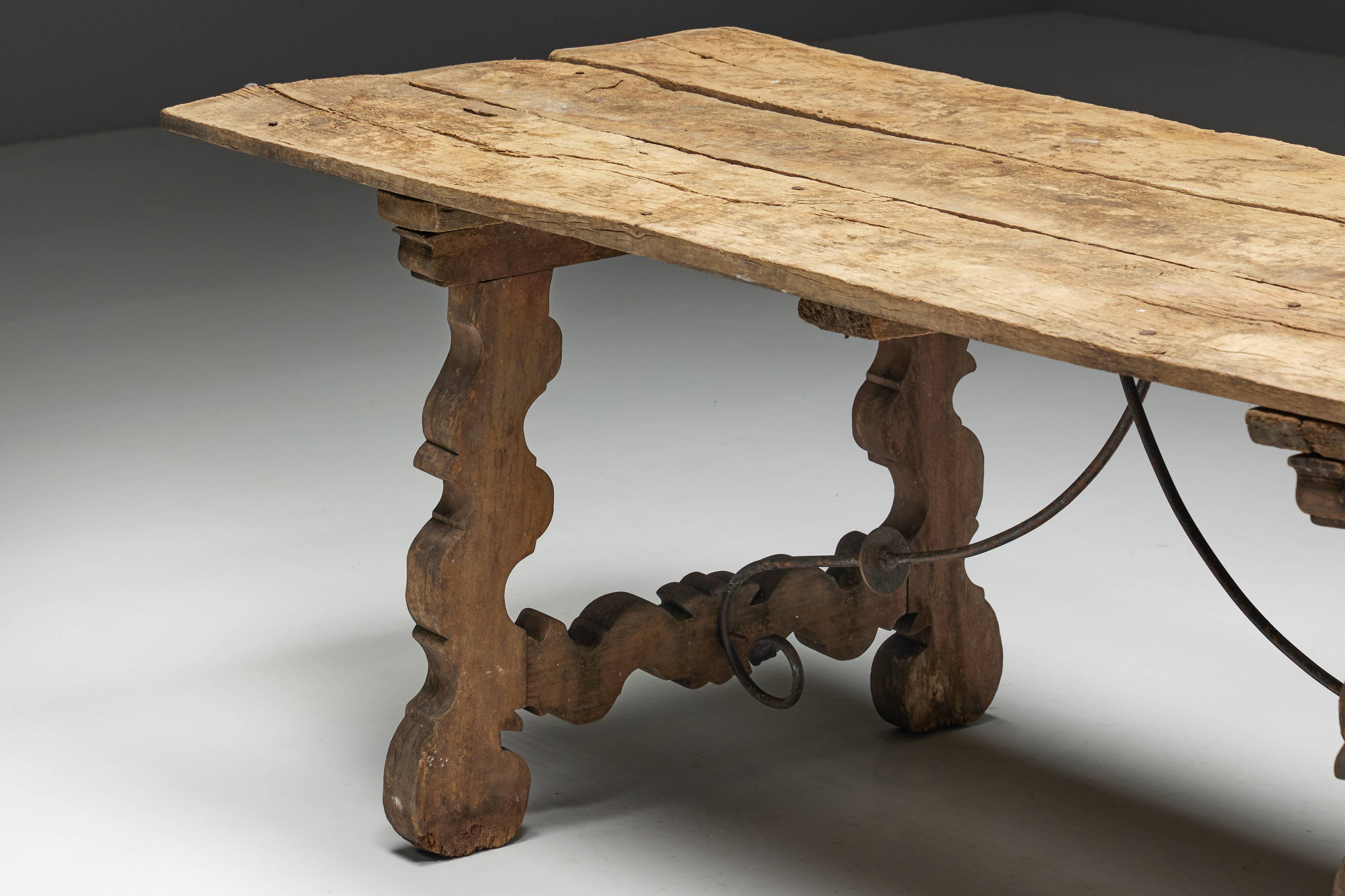 Table à Tréteaux Rustique d'Art Populaire, Espagne, 19ème Siècle