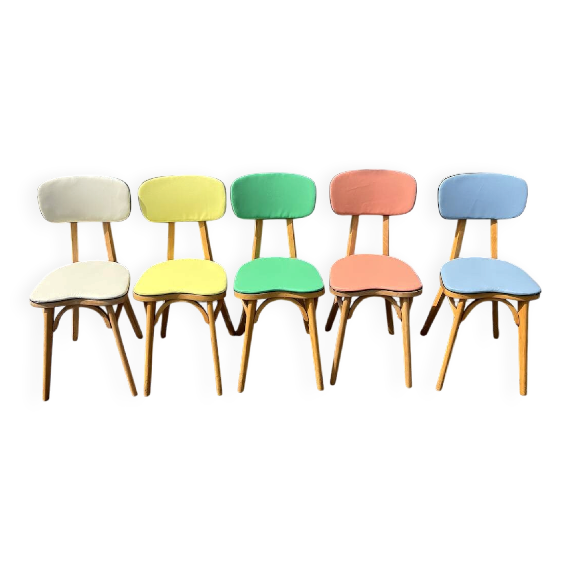 Suite 5 chaises bistrot chêne claire vernis (baumann) pied compas