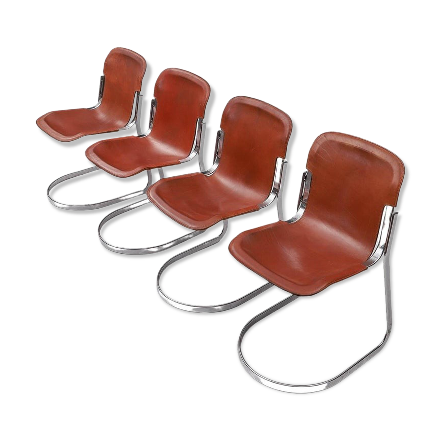 Set of 4 dining chairs in chrome and leather for Cidue Italy 1970