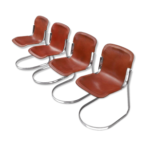 Set de 4 chaises de salle - chrome cuir