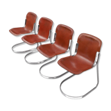 Set of 4 dining chairs in chrome and leather for Cidue Italy 1970