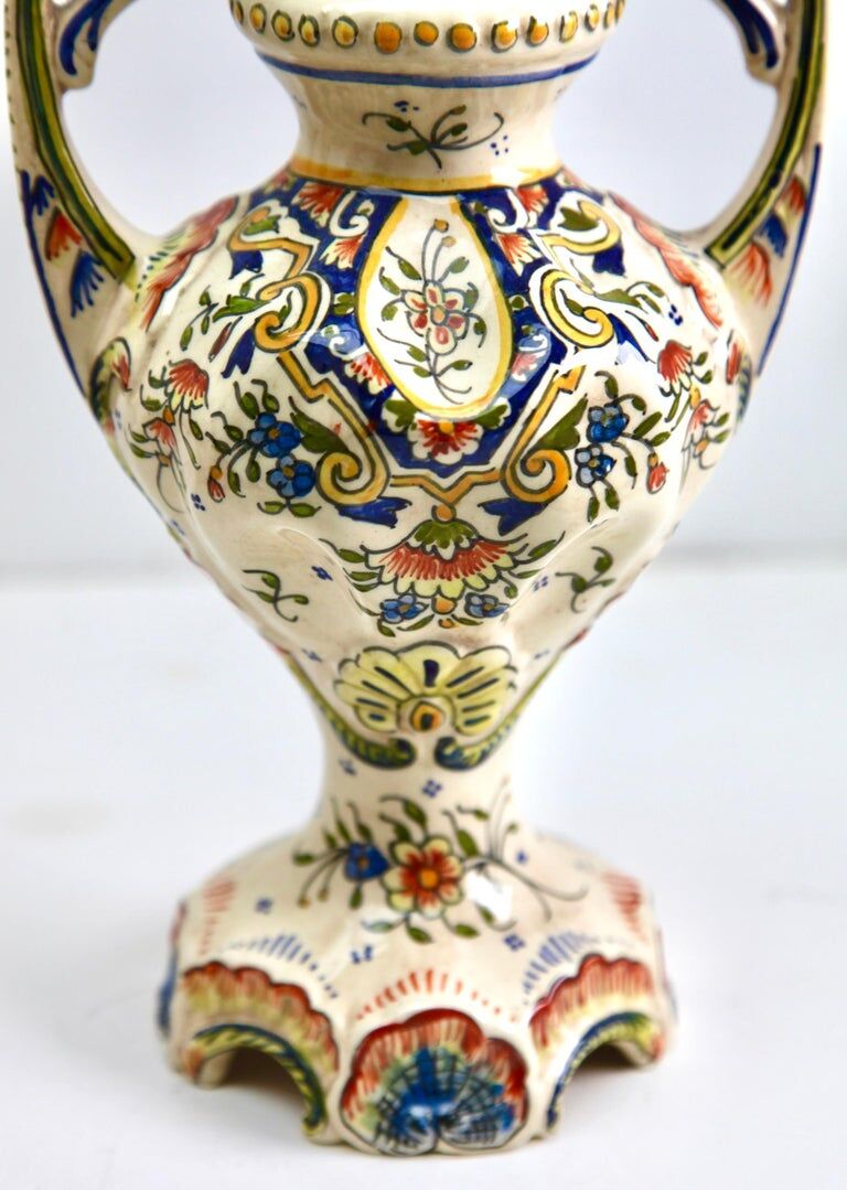 Hand-painted earthenware vase from Rouen, France twentieth century