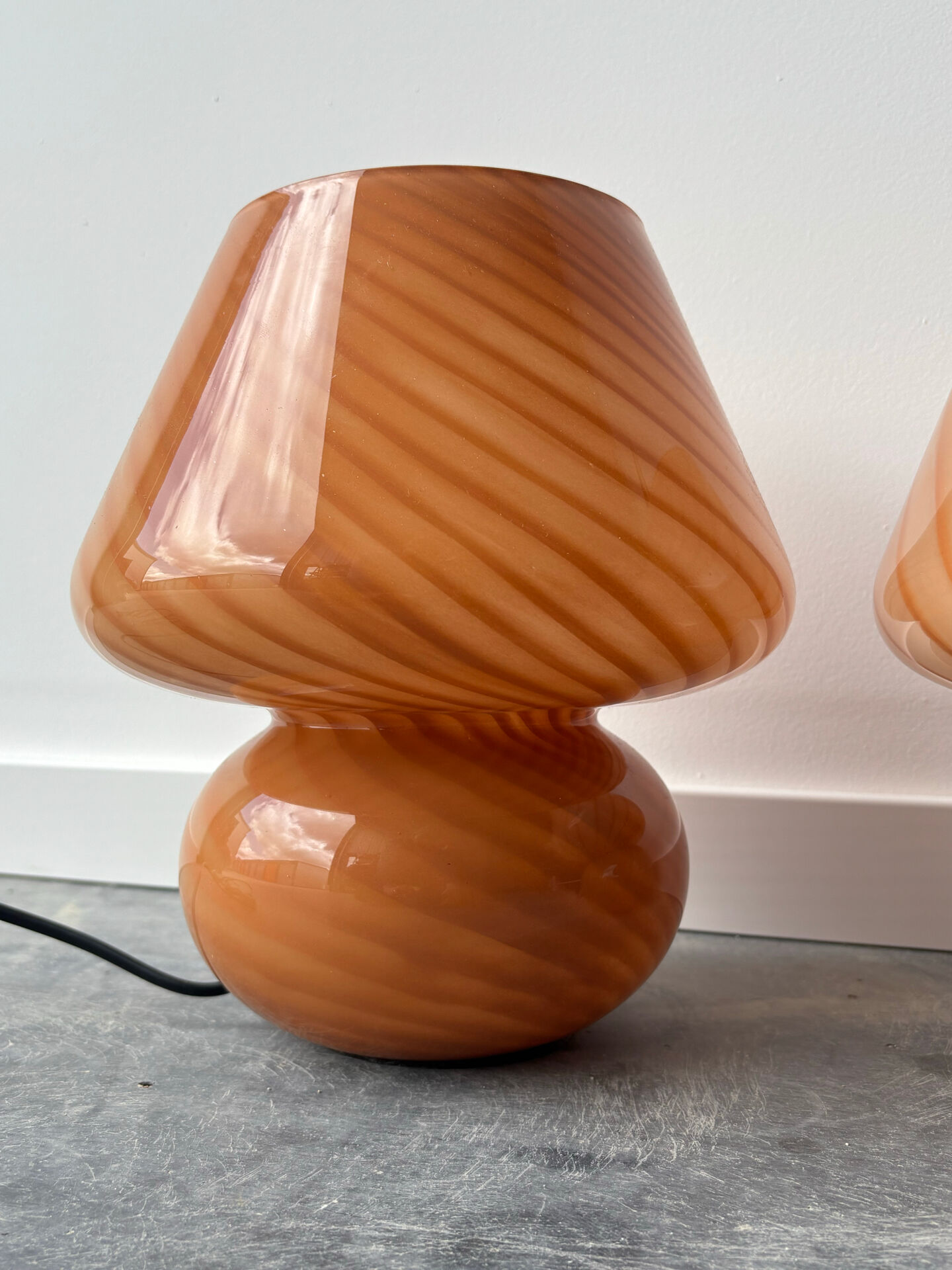 Pair of blown glass bedside lamps, Murano style, 1980s