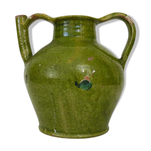 Orjol poterie en terre cuite vernissé vert. Pyrénées XIXème