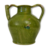 Orjol water pitcher pottery in green glazed terracotta. Pyrenees XIXth