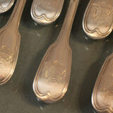 Set of 12 large spoons model silver net Old man 19th coat of arms comtal crown