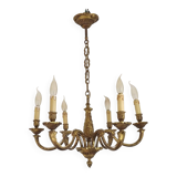 French Art Nouveau Bronze 6 Light Chandelier with Scroll Arms and Leaf Details 5583