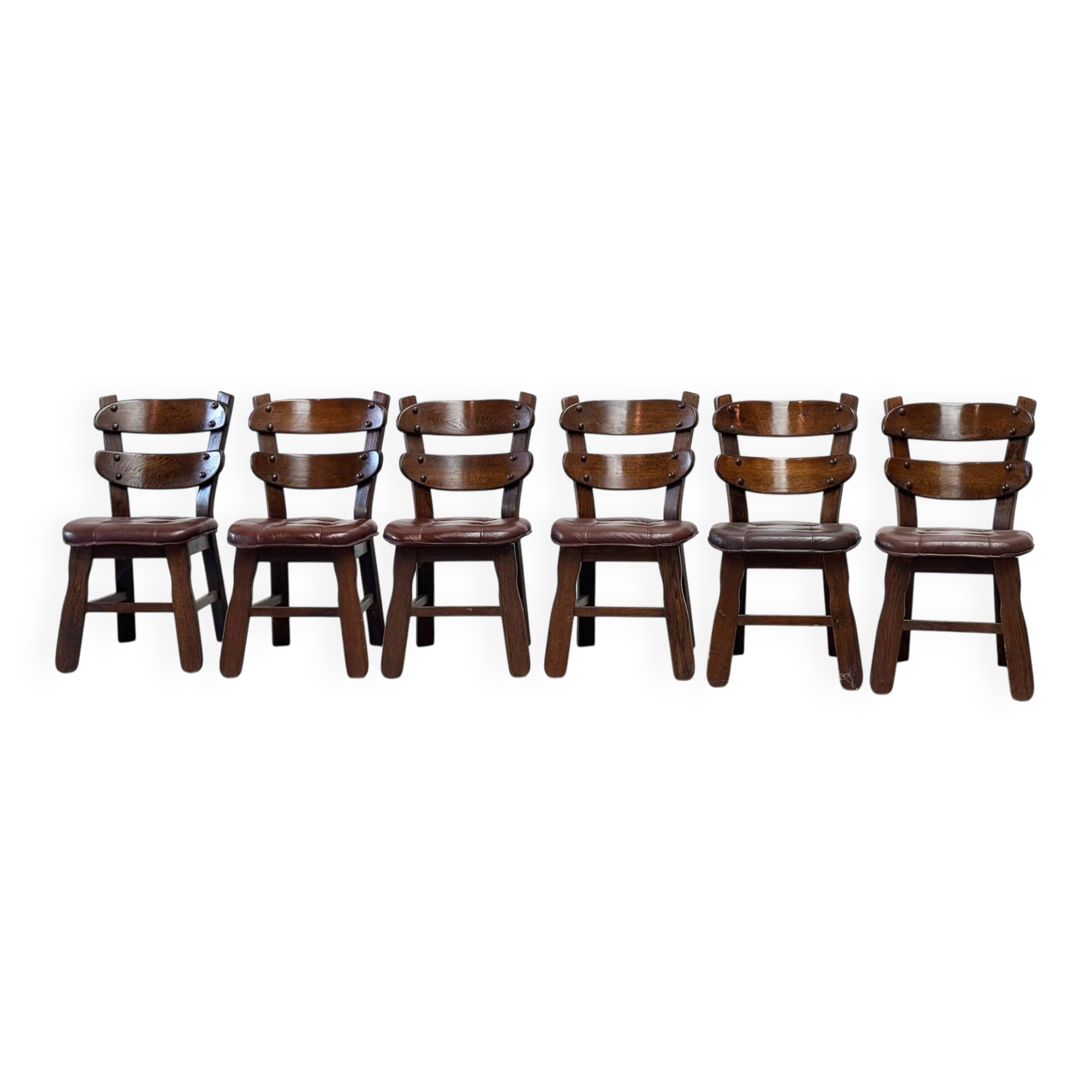 Ensemble de six chaises de salle à manger brutalistes françaises