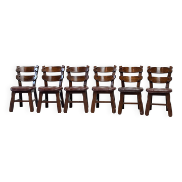 Ensemble de six chaises de salle à manger brutalistes françaises