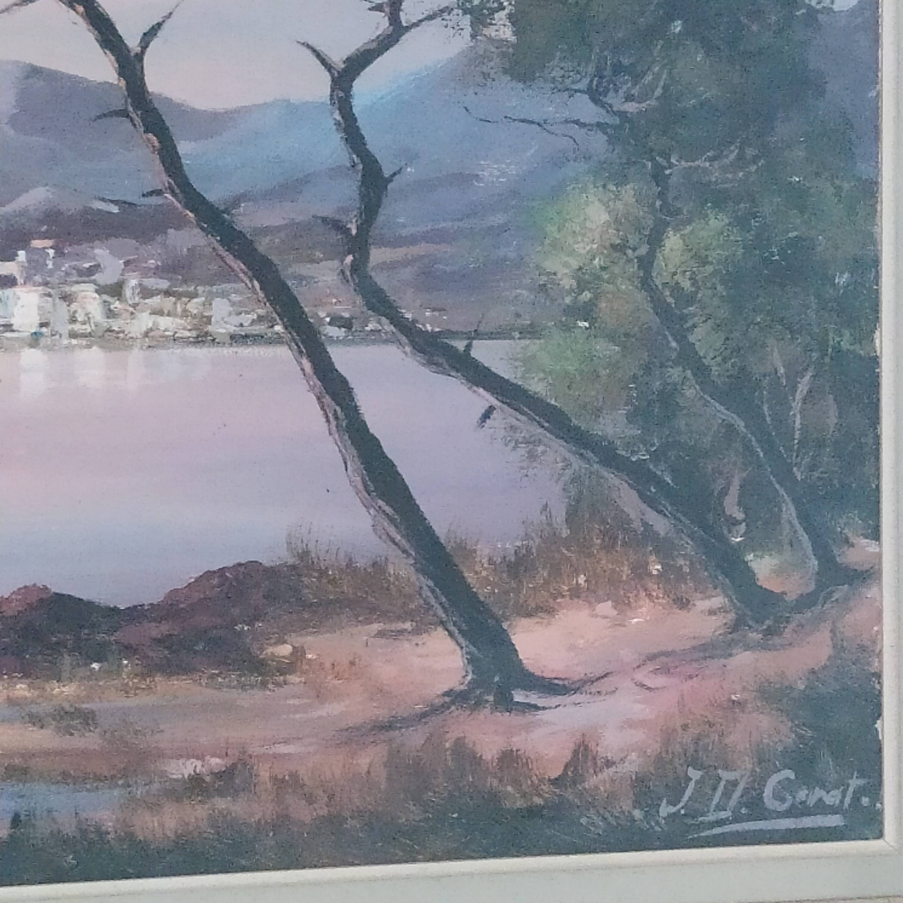 Oil on canvas sunset in the Mediterranean JD Garat 20th century