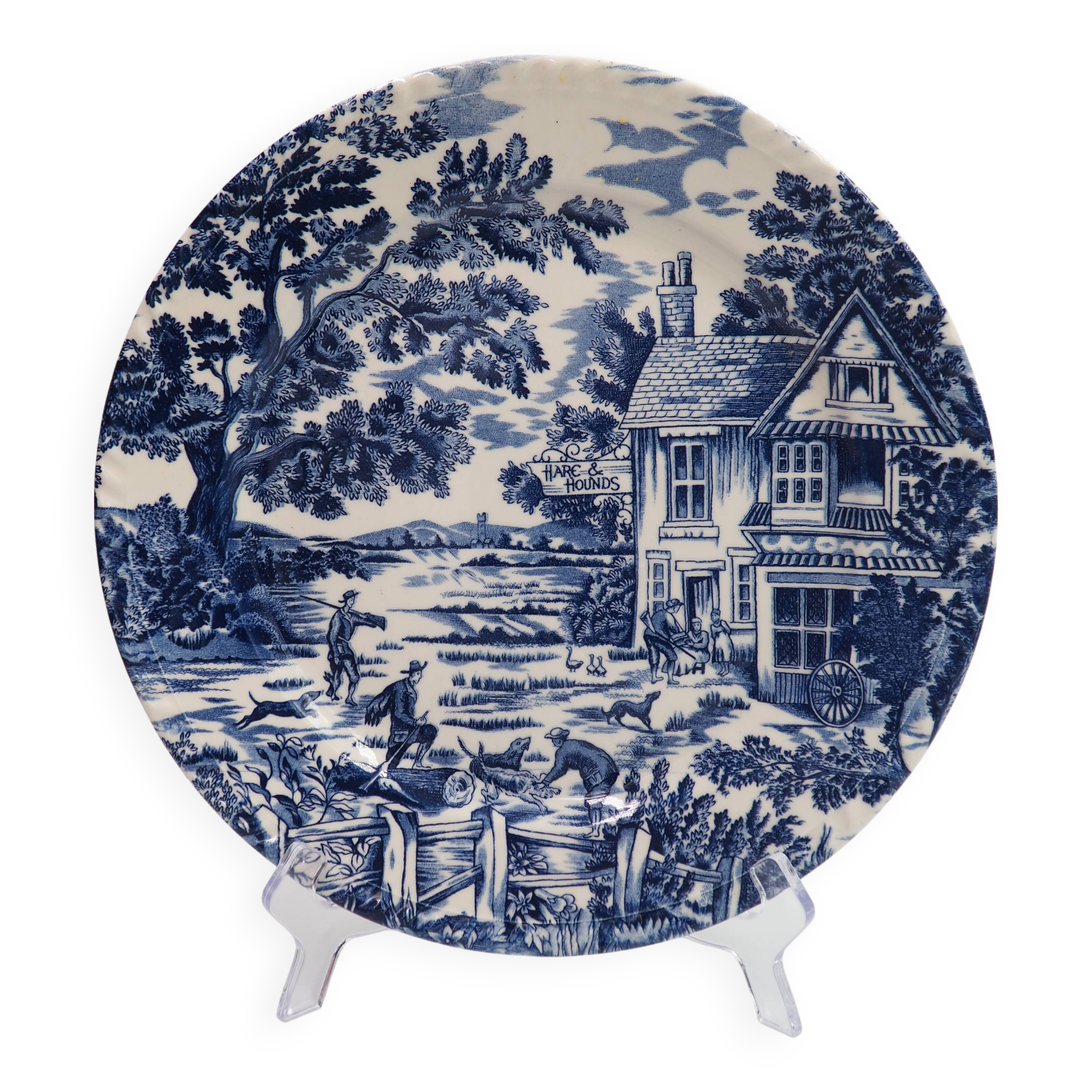 Large blue English style plate