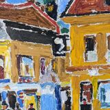 Mid-Century Modern Swedish Oil Painting "Pedestrians", Framed Street Scene