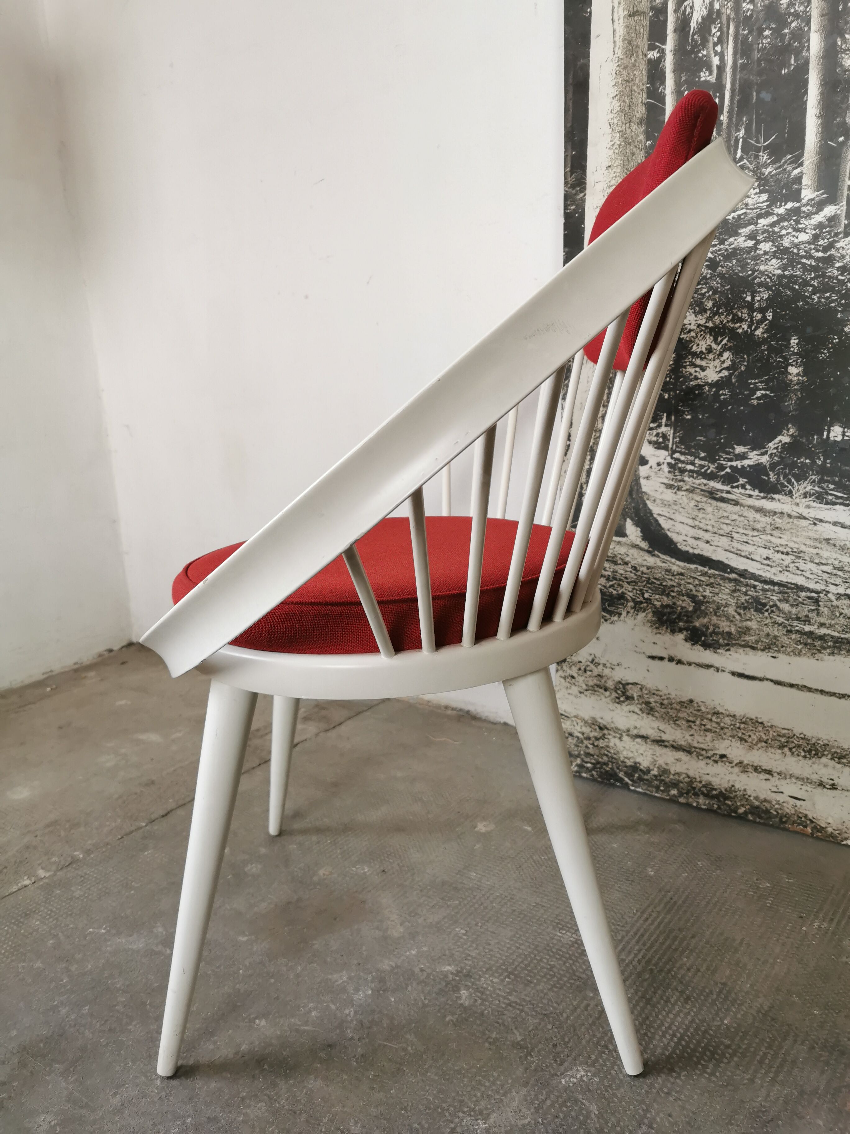 Swedish armchair circle Yngve Ekström, white and red
