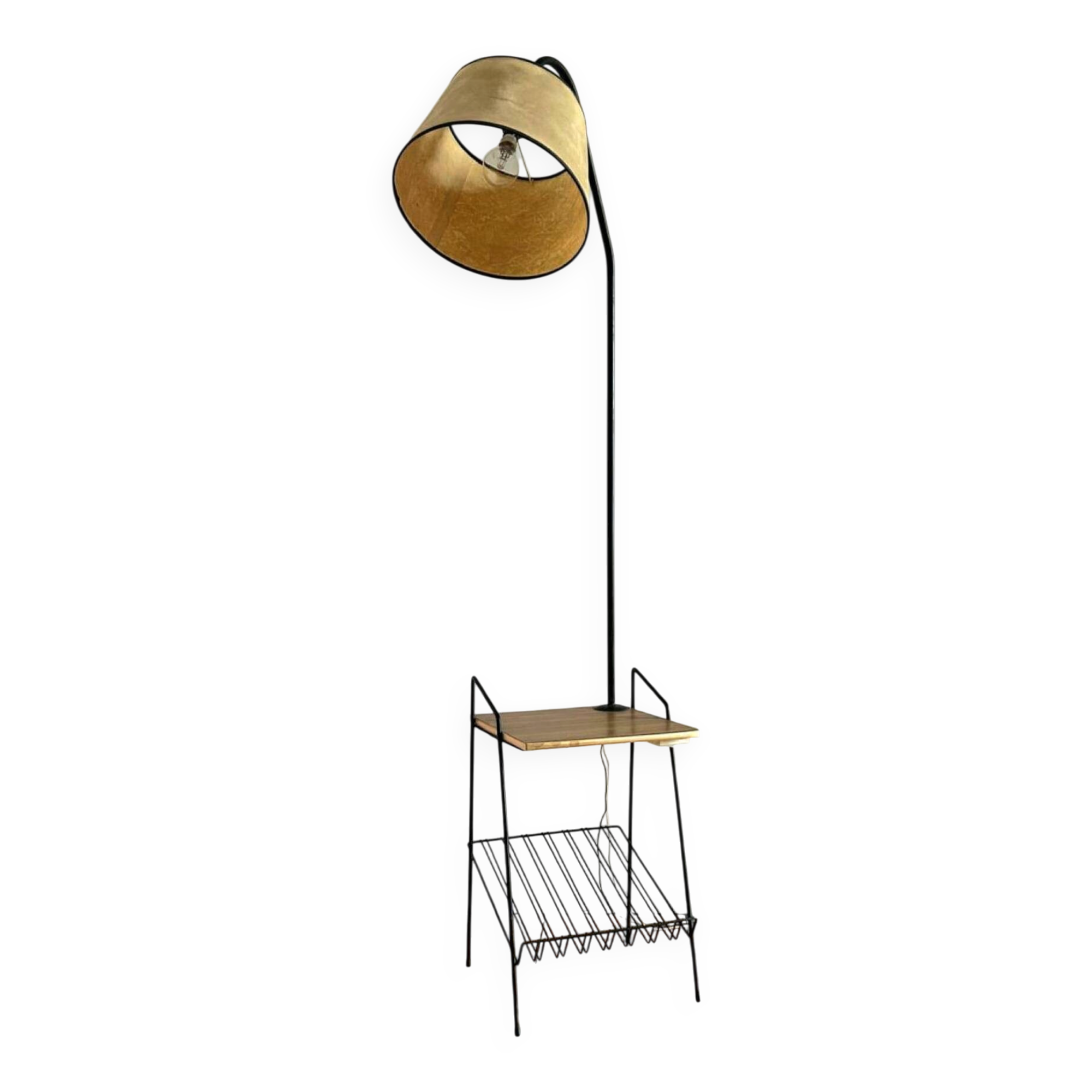 Magazine table with vintage floor lamp, antique side furniture, l
