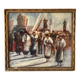 Huile « procession sicilienne « 1960, cadre bois et vitre