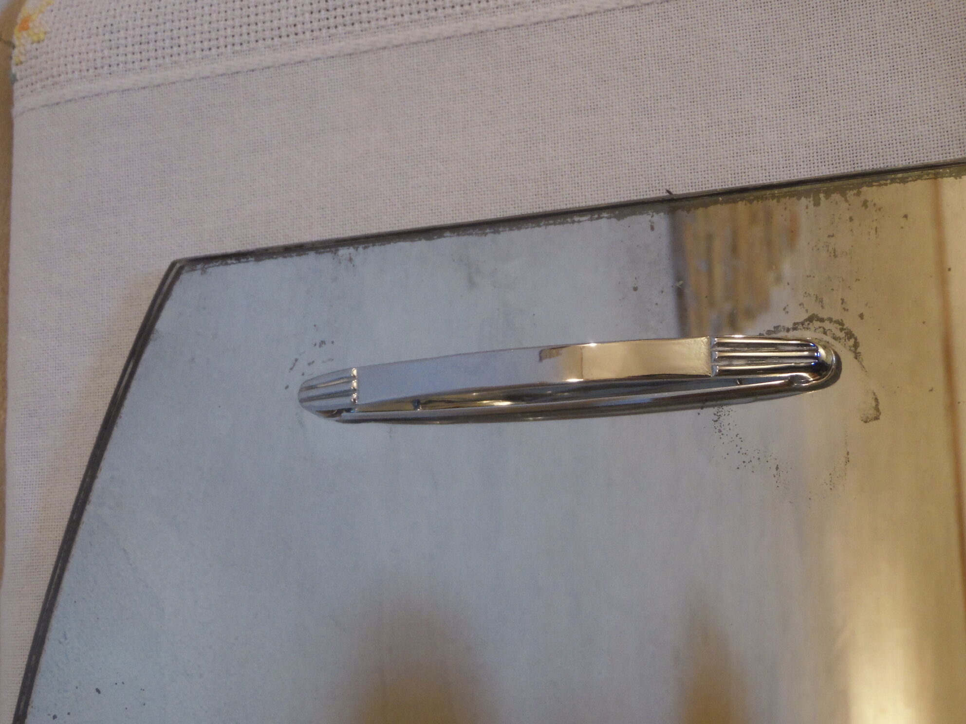 Large mirror engraved with handles tray double, vintage 50's