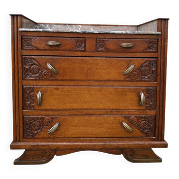 Art Deco chest of drawers, marble top, solid oak, dressing table