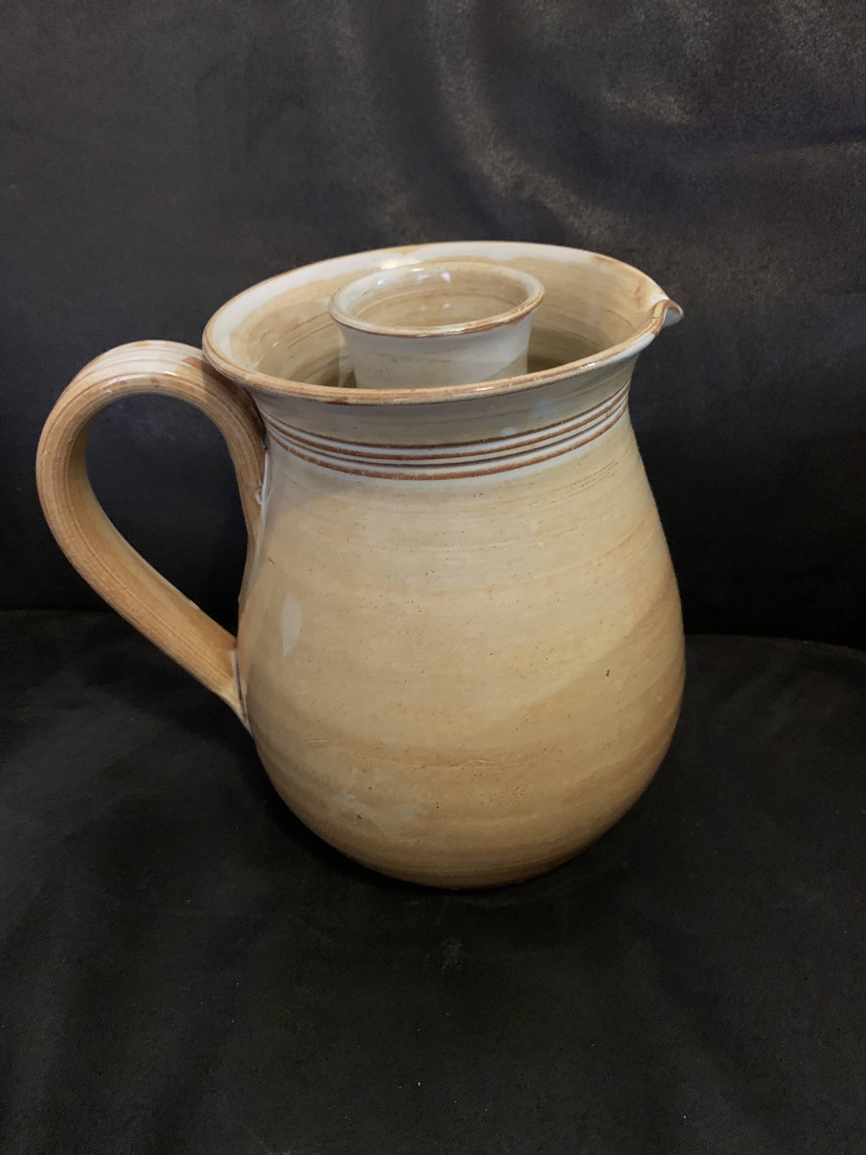 Large Vallauris pitcher 1960 18.5cm with terracotta ice tube grape decoration old vintage pottery