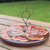 Cheese platter, flower pattern, signed Vallauris