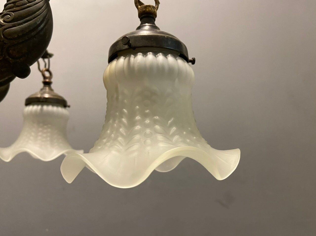 Antique italian liberty chandelier in bronze, 1940s