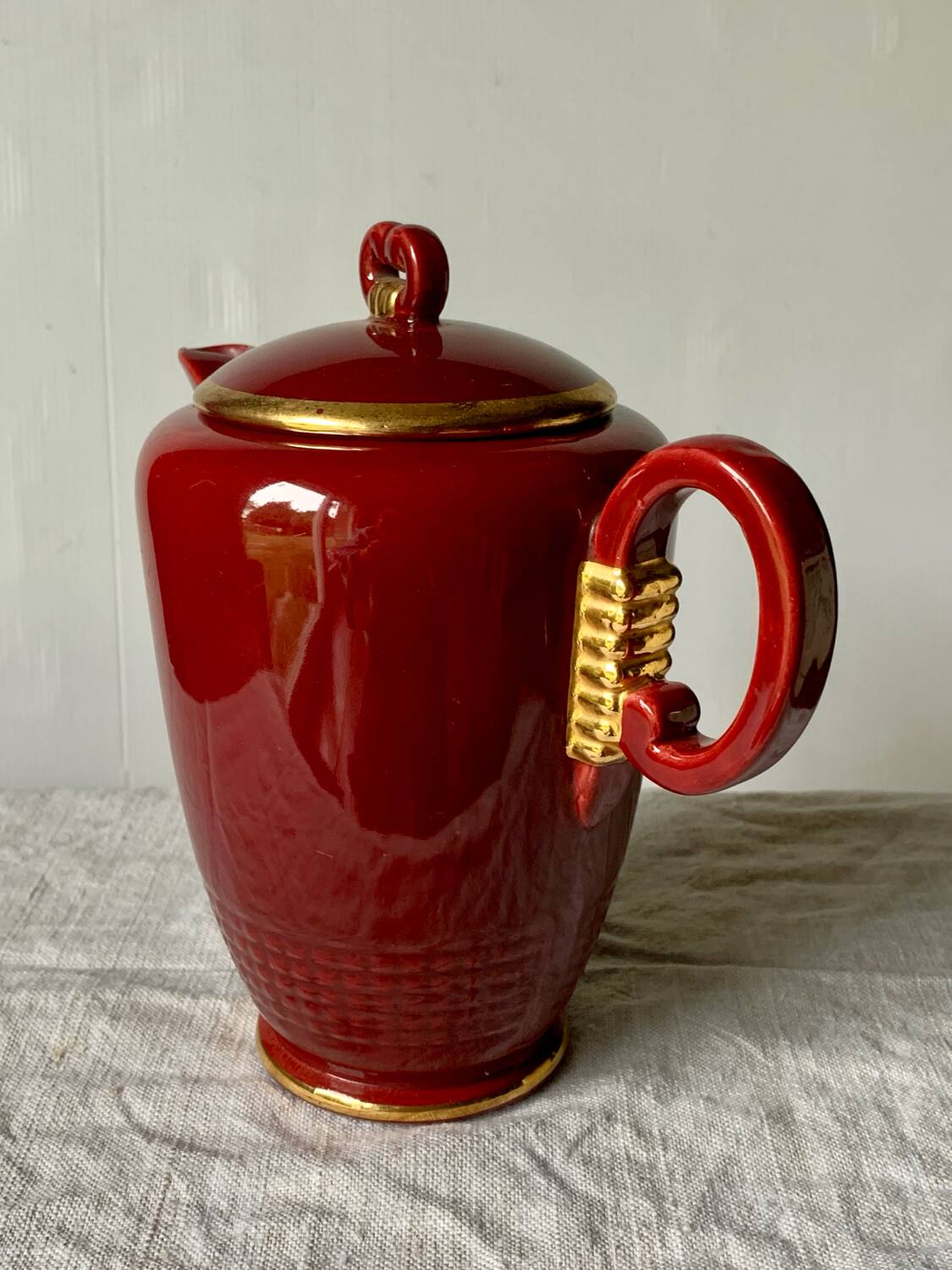 Antique Saint Clément coffee pot in burgundy and gold