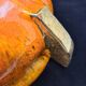 Gérard Crociani soup tureen in orange zoomorphic ceramic French gilded with fine gold Vallauris