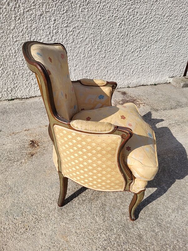 Fauteuil bergere Louis XV peint avec coussin amovible
