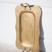 Vintage brass top, E.Roblin Villedieu Manche, handle tray, tableware, hammered top