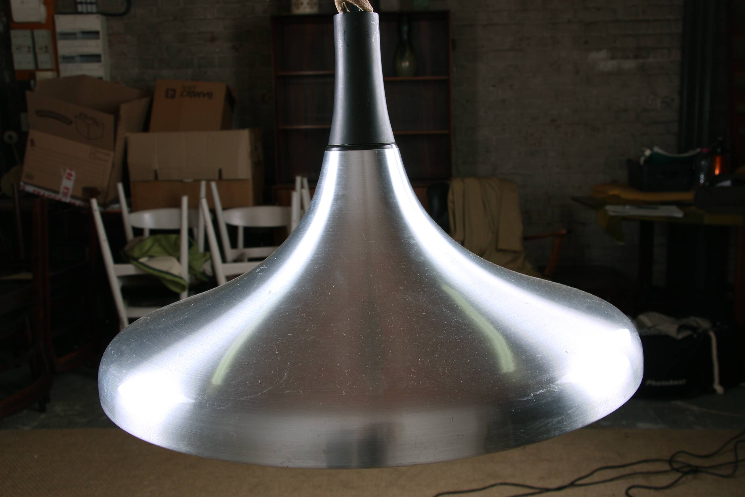 Large German pendant light in chrome metal, Tulip model by Erco 1960.