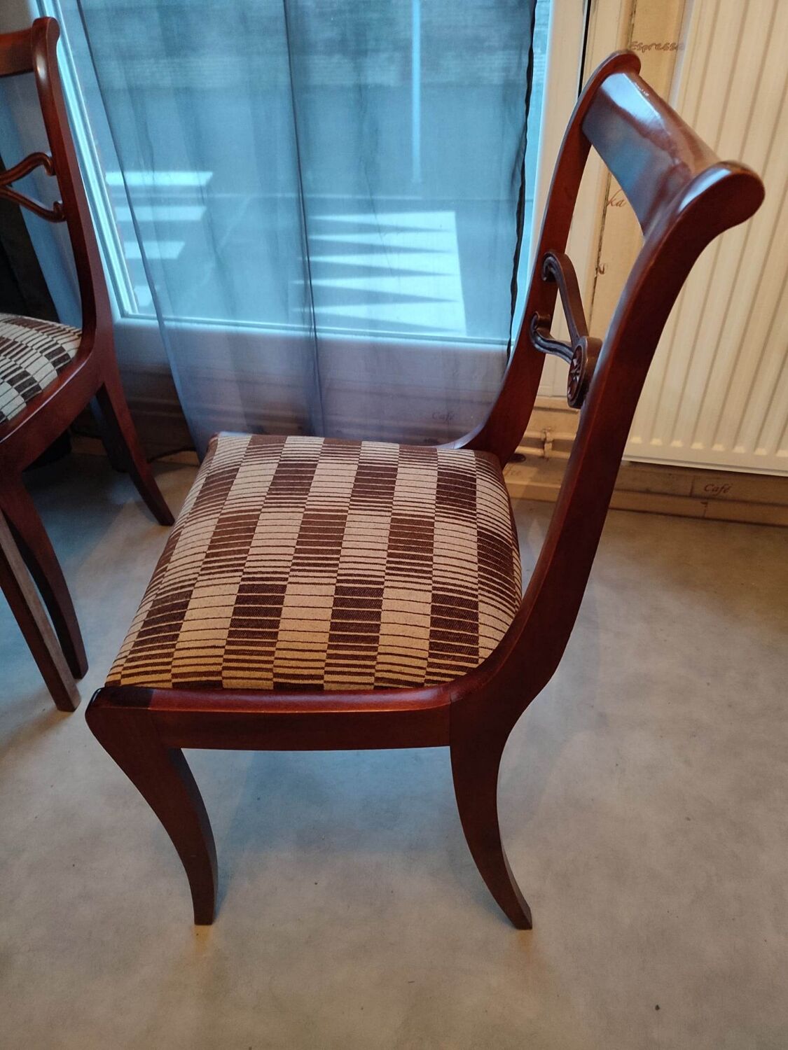Table + extensions and chairs Gerbeau mahogany vintage wood
