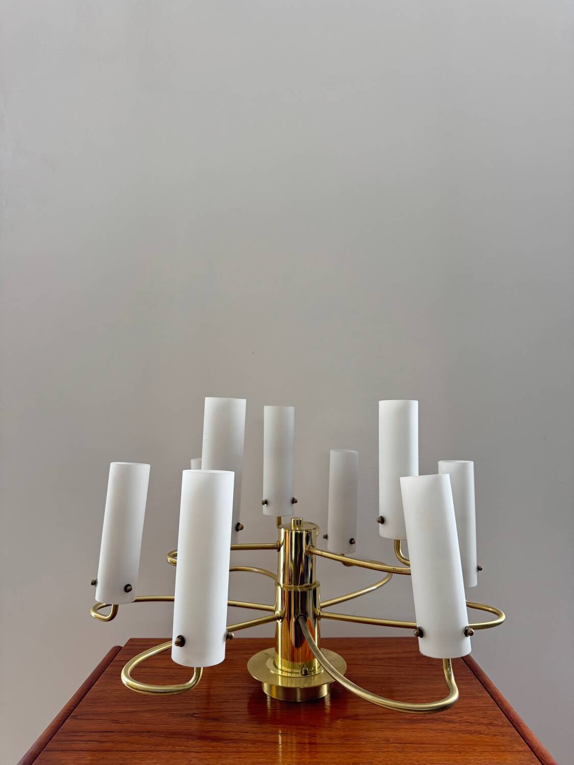 Brass and opaline glass suspension "Hillebrand" 1960