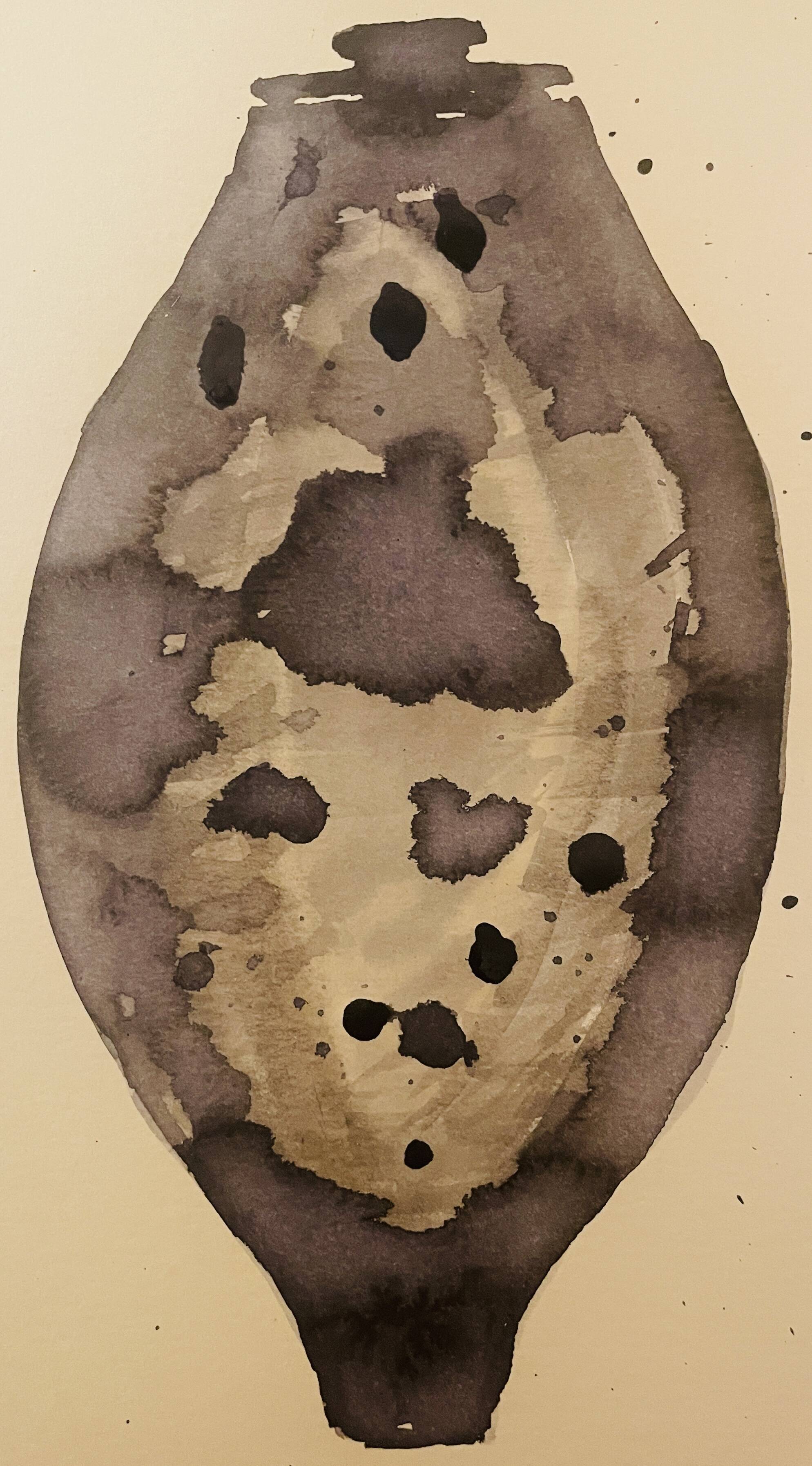 Signed watercolour and ink painting Vase Wabi Sabi Essaouira