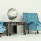 Brutalist coffee table with marble top, Spain, 1960s