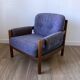Vintage armchair in wood and blue velvet