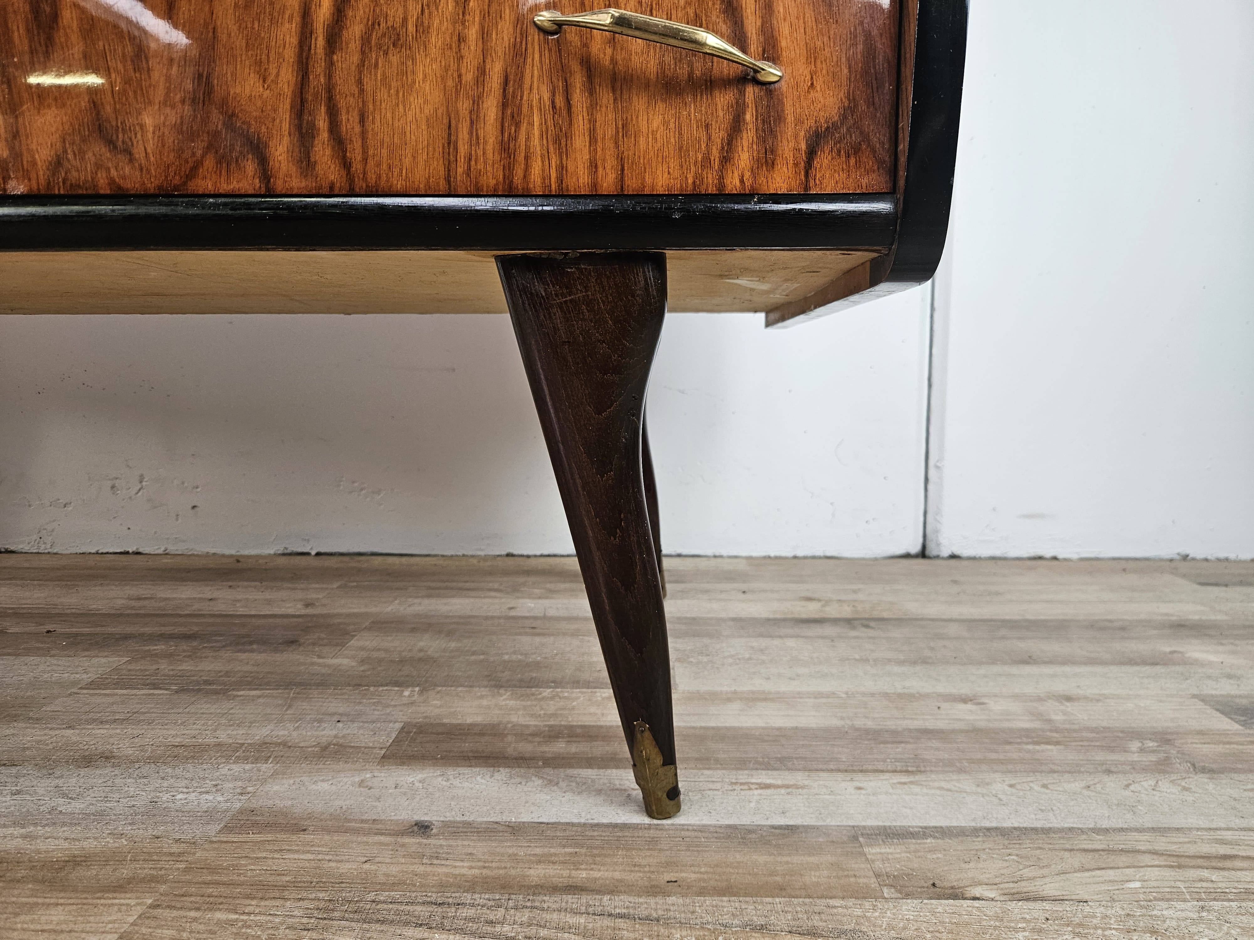 1950s six-drawer chest of drawers with glass top