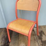 Chaise Ancienne Écolier Maternelle Tube Métal Rose & Bois 70’s Vintage