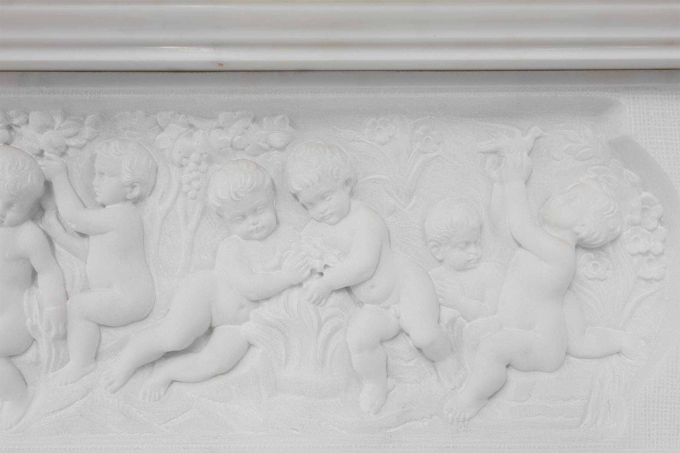 French Carrara marble fire place with Adam and Eve decoration