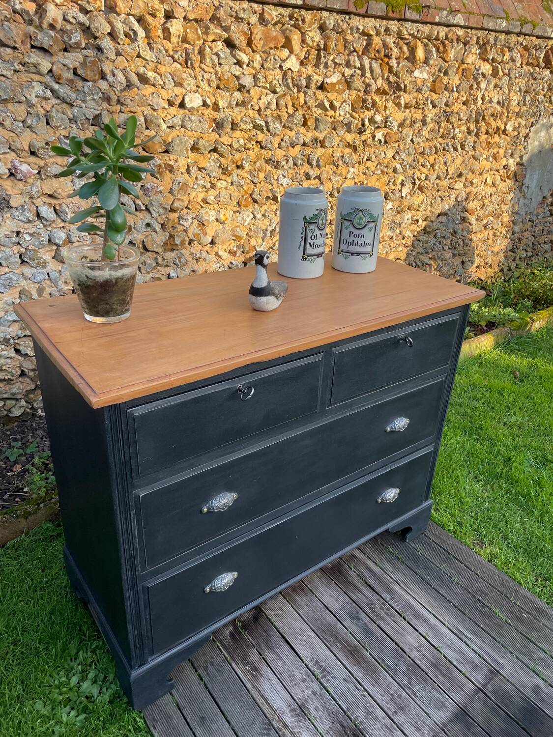Vintage black patina chest of drawers