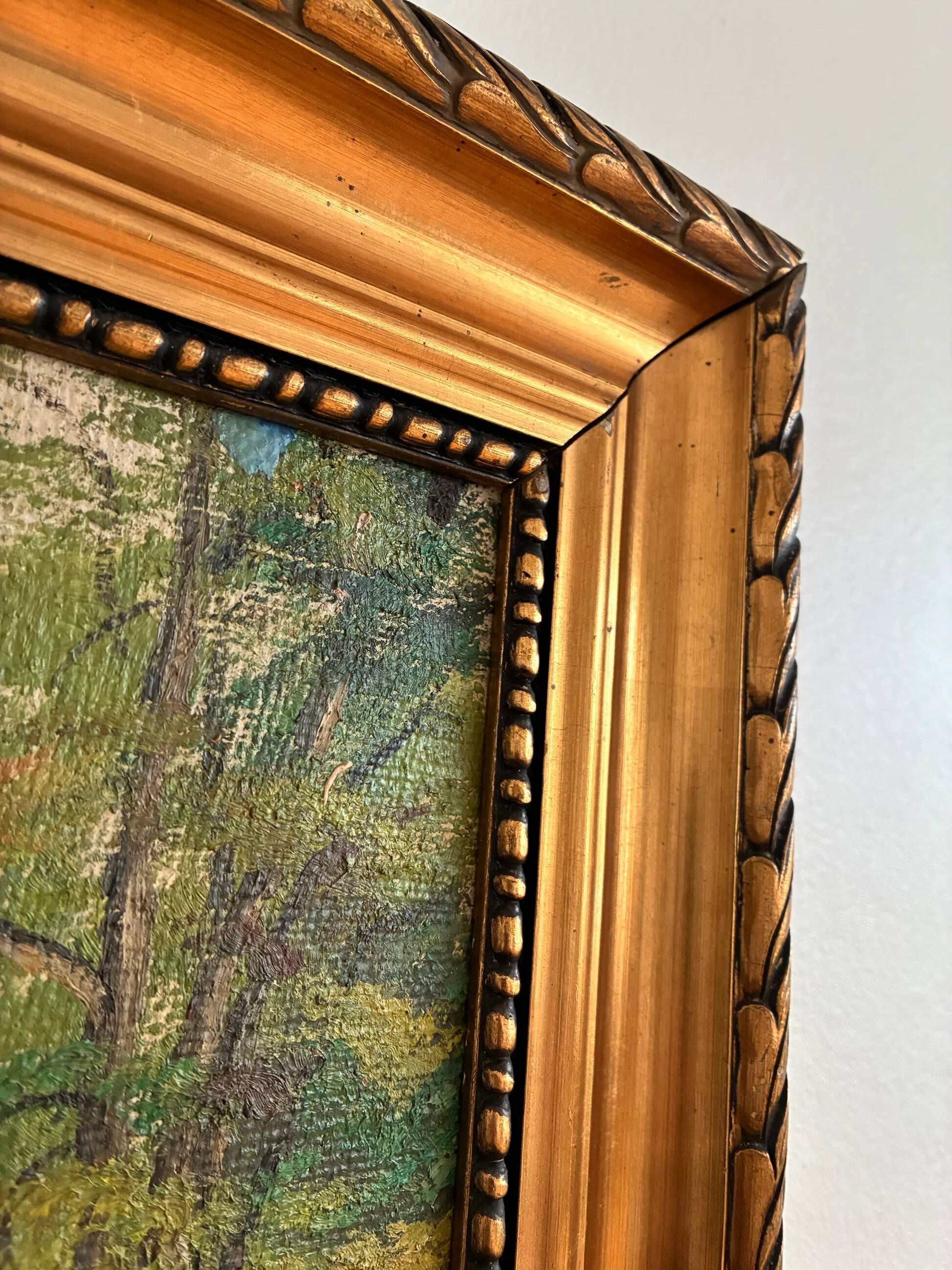 Vintage signed cottage landscape oil painting