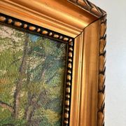 Peinture à l'huile de paysage de cottage vintage signée
