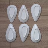Set of 6 French Vintage White Ceramic Shell Shape Serving Dishes In Basket 4969